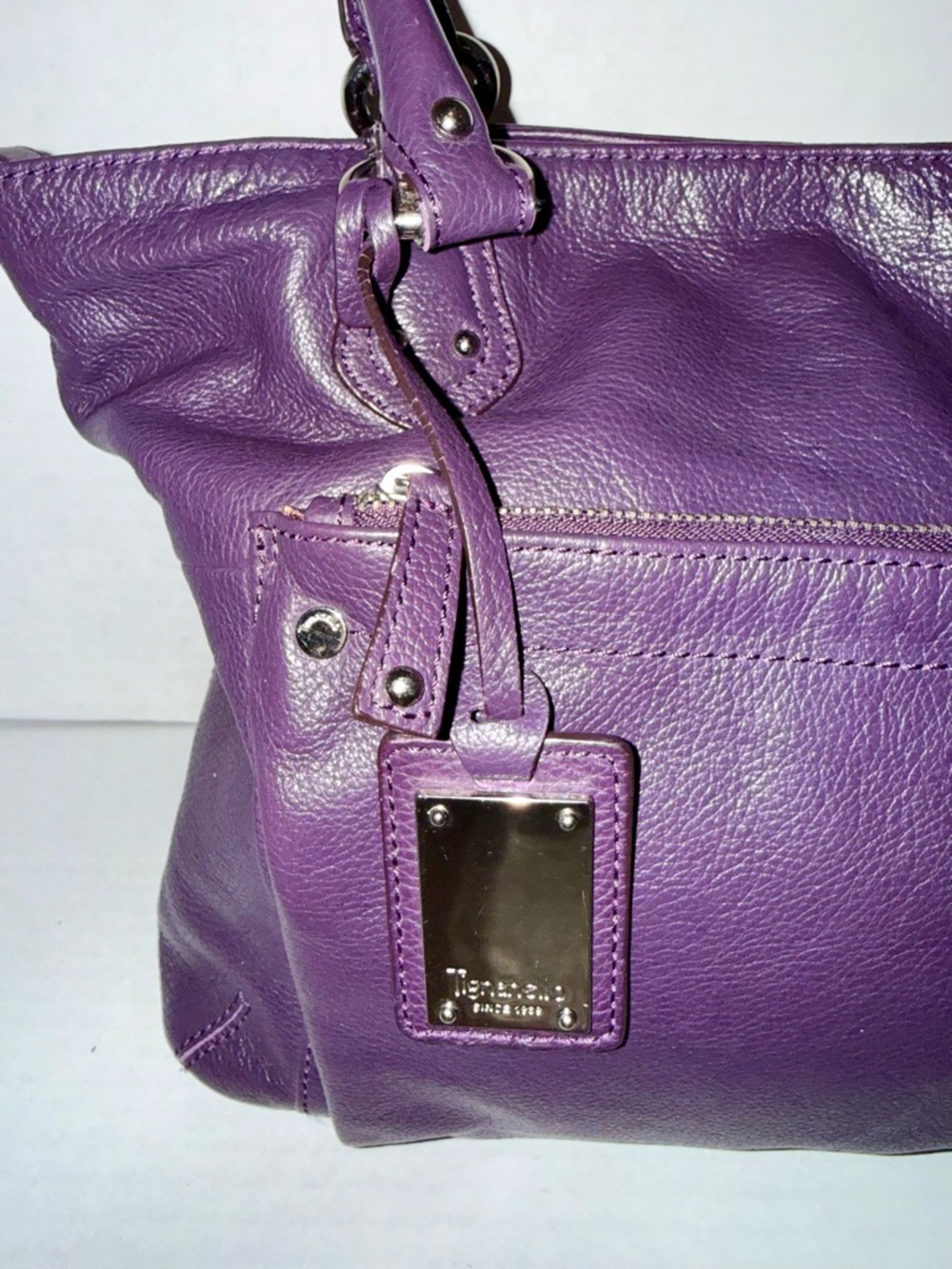 Tignanello Deep Purple Leather Tote - Picture 3 of 12